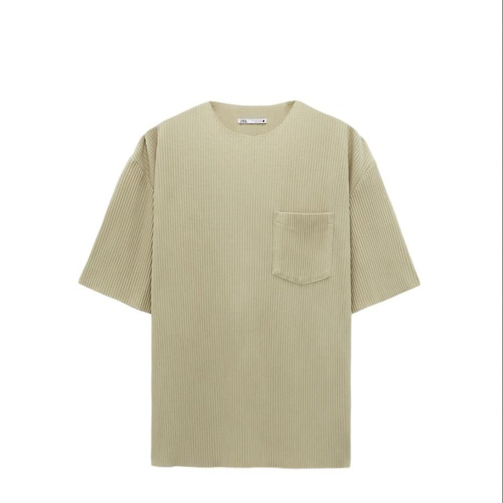 ZARA- PLEATED OVERSIZE T-SHIRT- MINK BEIGE SIZE S 8288/482/706